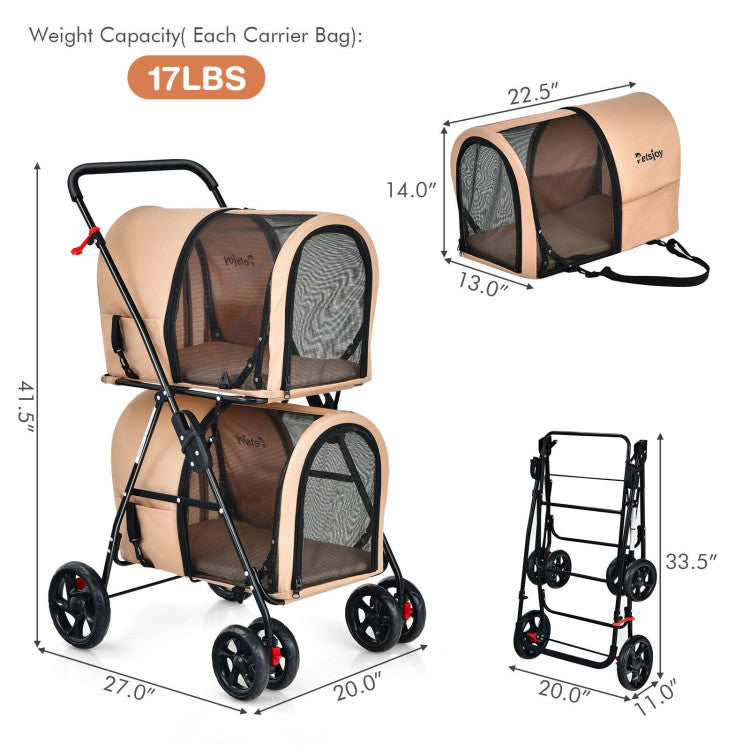4-in-1 Double Pet Stroller with Detachable Carrier and Travel Carriage by Furr Baby Gifts