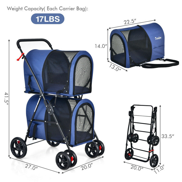 4-in-1 Double Pet Stroller with Detachable Carrier and Travel Carriage by Furr Baby Gifts