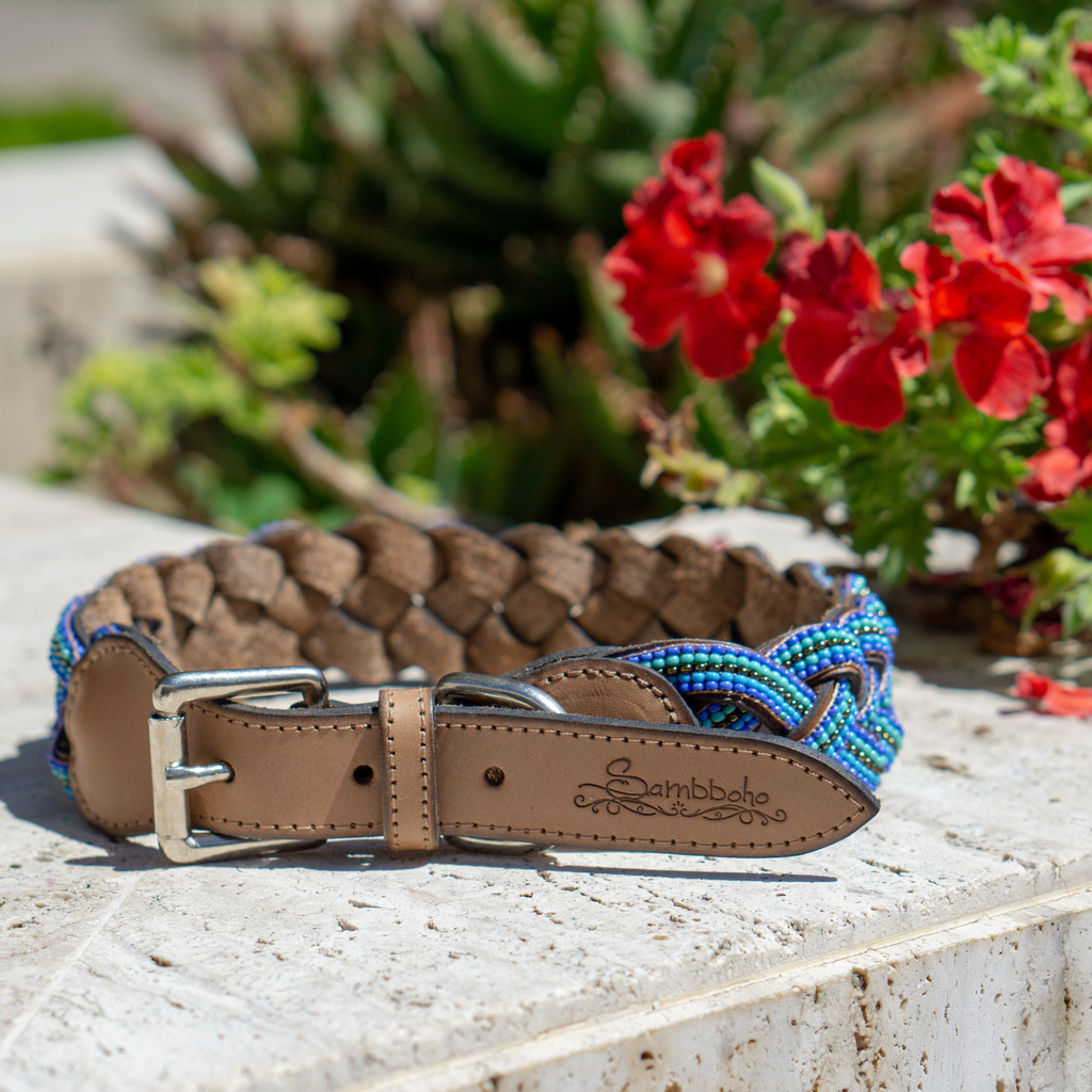 Blue Braided Sambboho dog collar by Sambboho
