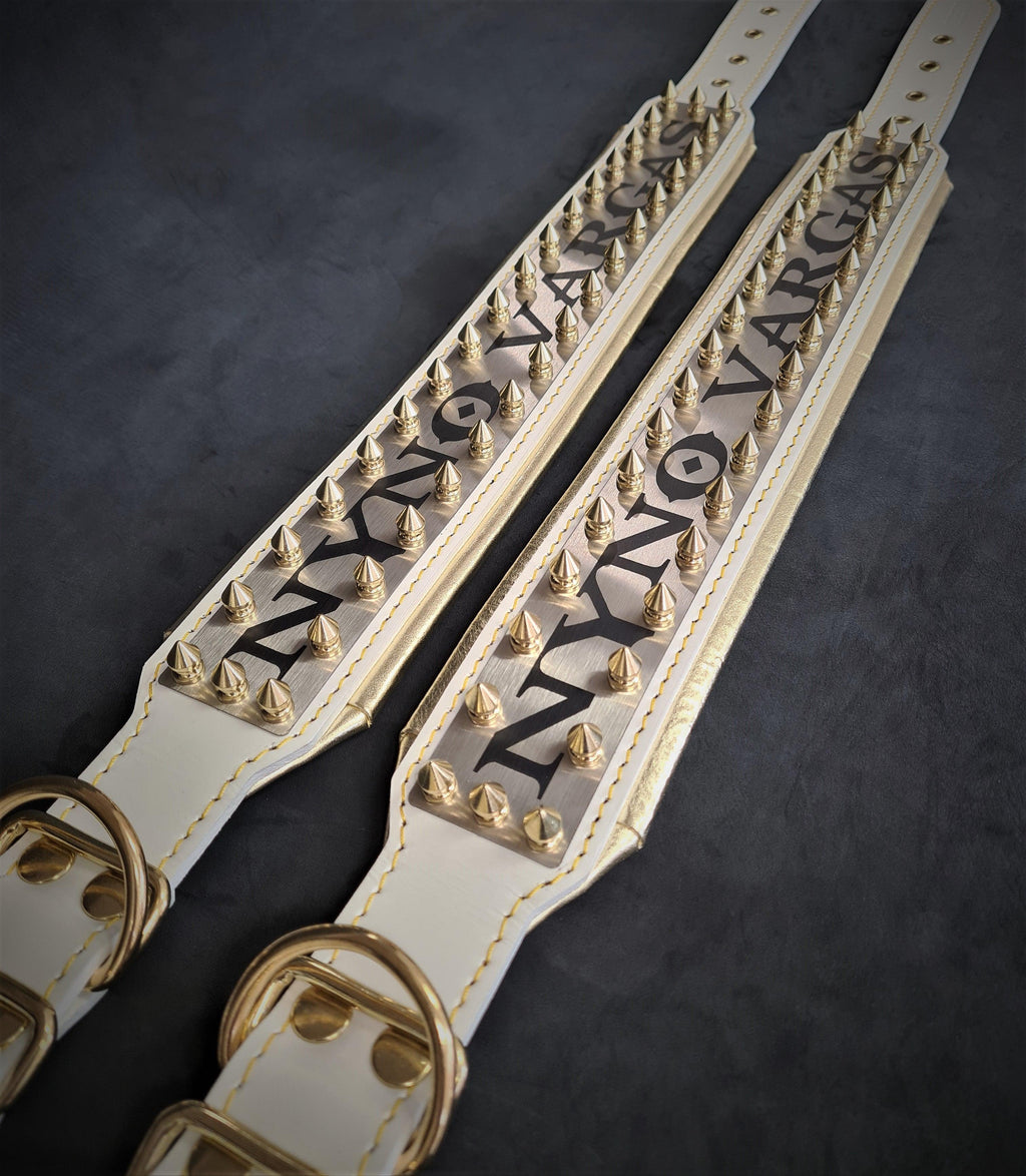 The "Metal" collar White & Gold- personalized! by Bestia Dog Gear