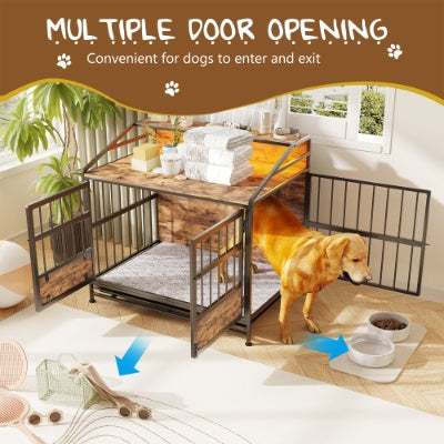 Multi-function Furniture Style Dog Crates With Storage, Dog Crate Furniture Large Wooden Dog Kennel With Double Doors, For Large Medium Dog Indoor, Brown by VetsPetStore