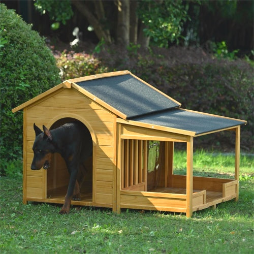 Large Wooden Dog House With Porch, Asphalt Roof and Elevated Floor by VetsPetStore