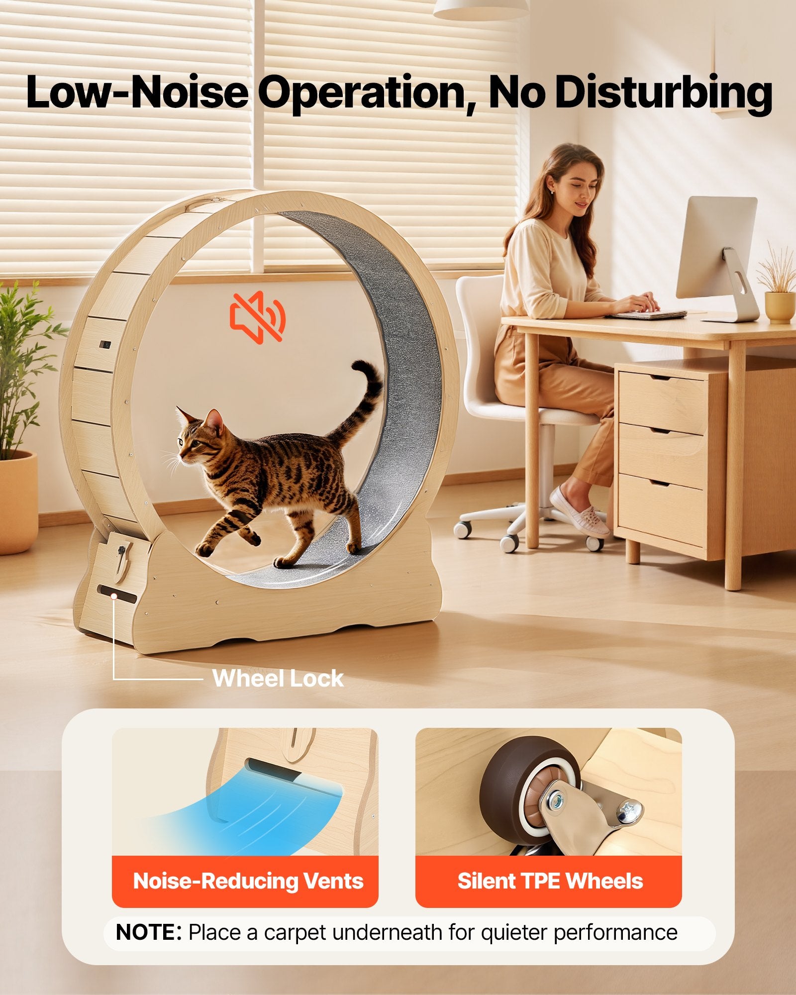 Cat Exercise Wheel, 48 In Wooden Cat Running Wheel For Indoor Cats Up To 28 Lbs by Love My Pet