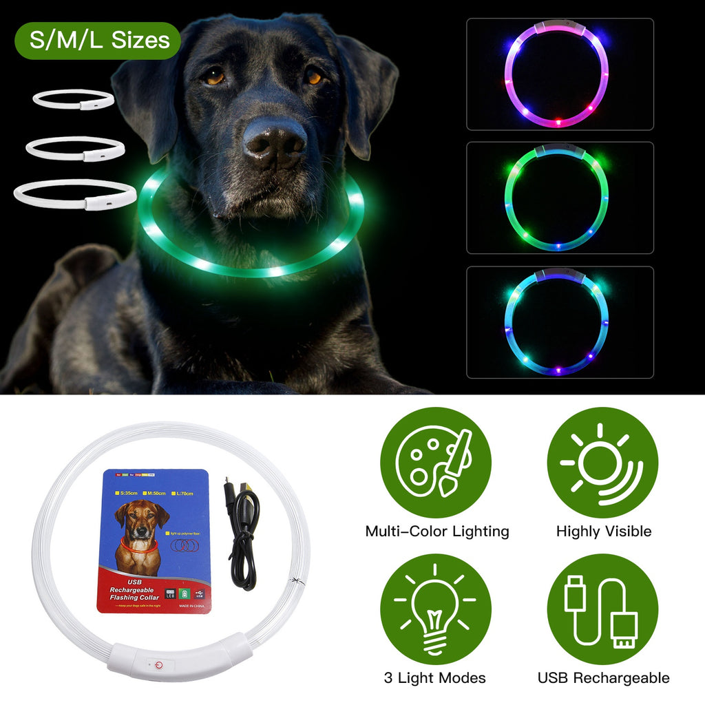 USB Rechargeable LED Dog Collar Multi Color by Amazing Pet Bargains
