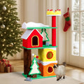 Christmas Themed Plush Cat Tree, Multi-level Cat Tower