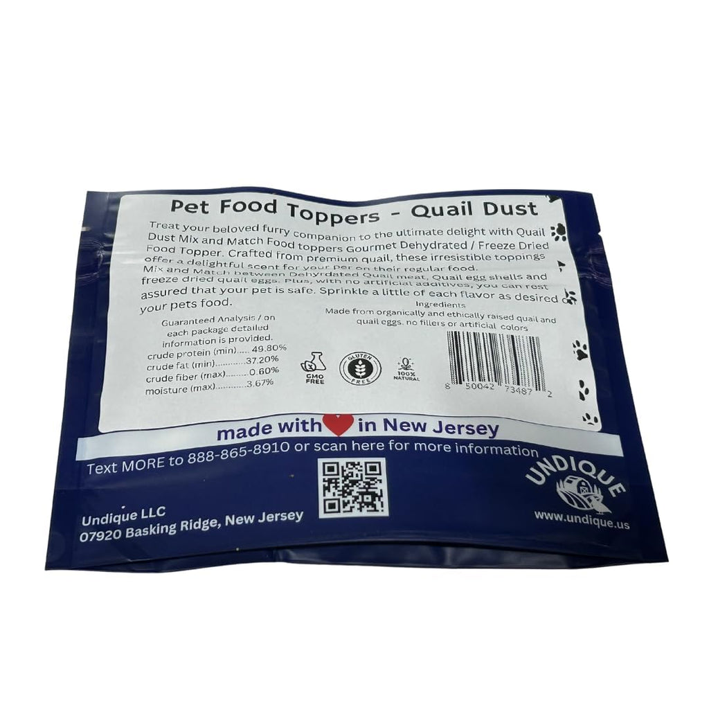 Quail Dust Dog Food Topper & Cat Food Topper - Natural Pet Food Seasoning with Quail Eggshells & Meat & Egg, Rich in Protein, Calcium, Vitamins & Minerals for Enhanced Digestion & Bone Health
