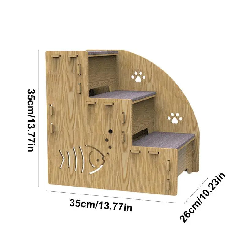 3-Step Wooden Pet Stairs, Non-Slip