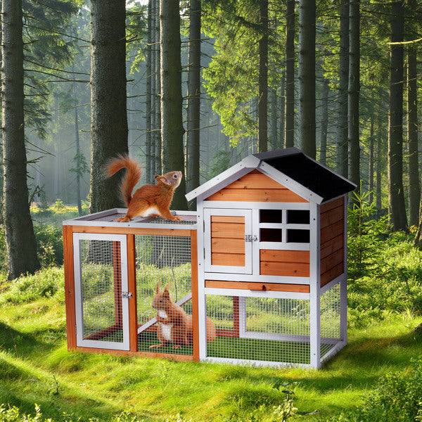 Orange-red, Wooden Chicken and Rabbit Enclosure by VetsPetStore