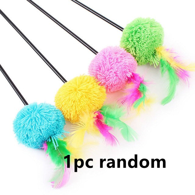 Tease Cat Toy Feather Pole Bell by Amazing Pet Bargains