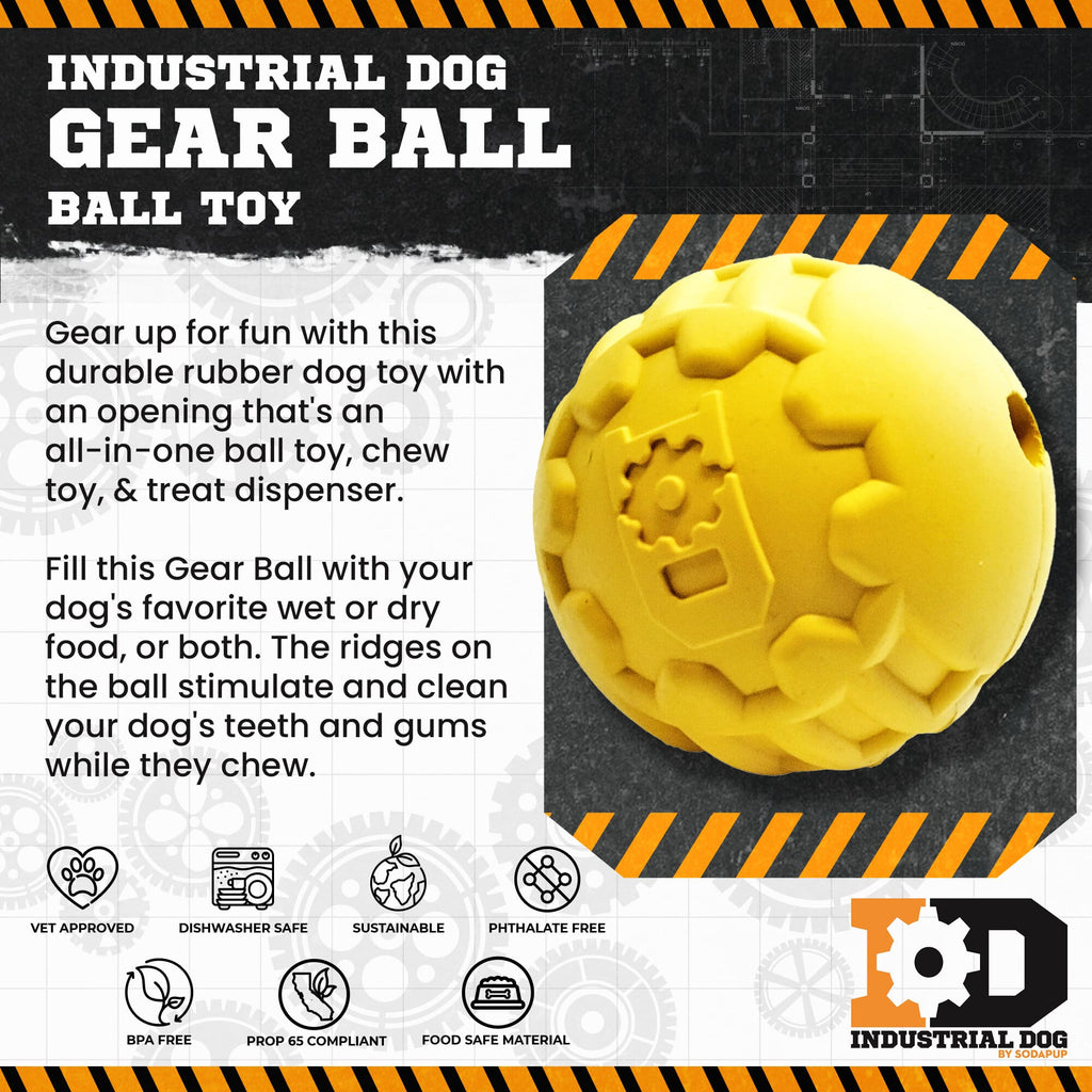 Industrial Dog Ball Rubber Chew Toy for Heavy Chewers | Yellow | USA Made | SodaPup by SodaPup/True Dogs, LLC