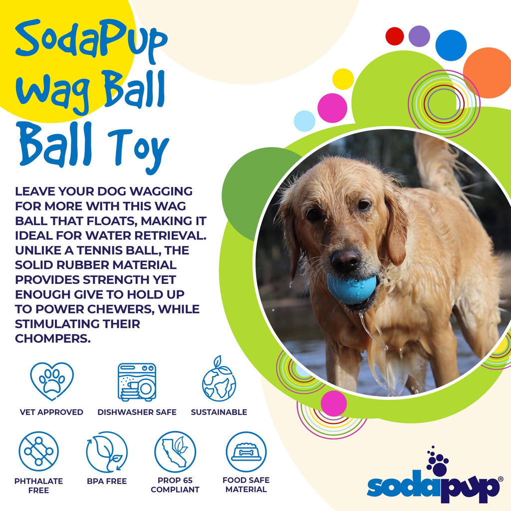 Wag Ball Rubber Dog Chew Toy for Heavy Chewers | Floating Fetch Toy | USA Made by SodaPup/True Dogs, LLC