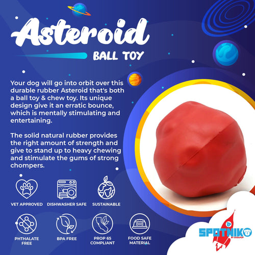Asteroid Rubber Dog Chew Toy for Heavy Chewers | Red Retrieving Toy | USA Made by SodaPup/True Dogs, LLC