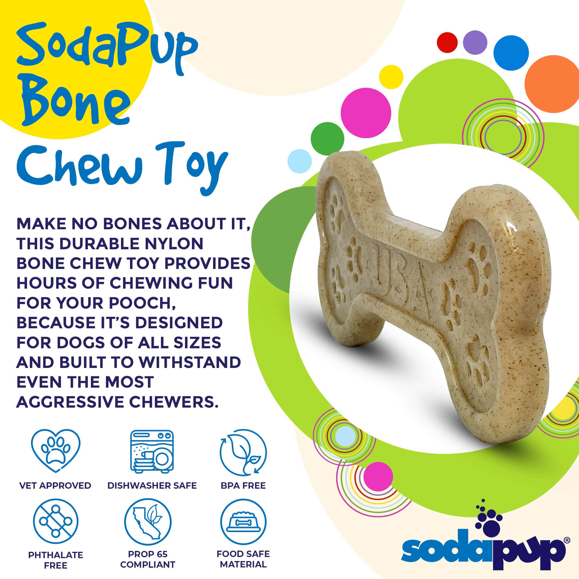 Bone eChew Ultra Durable Nylon Dog Chew Toy for Aggressive Chewers | USA Made by SodaPup/True Dogs, LLC
