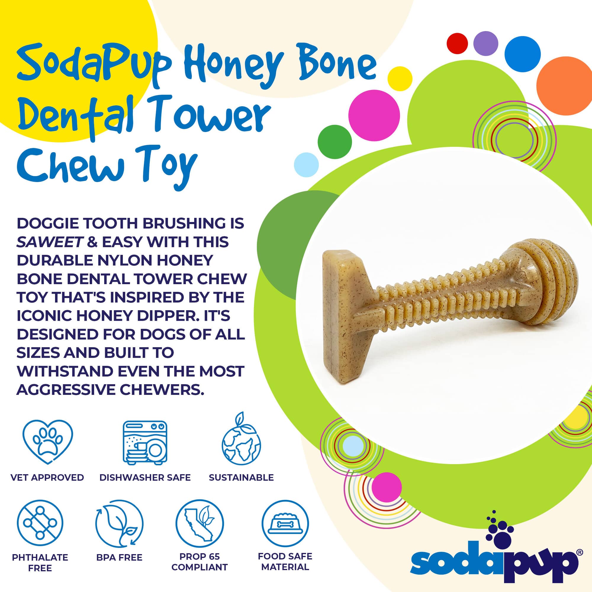 Honey Bone Dental Tower Nylon Chew Toy for Aggressive Chewers | USA Made by SodaPup/True Dogs, LLC