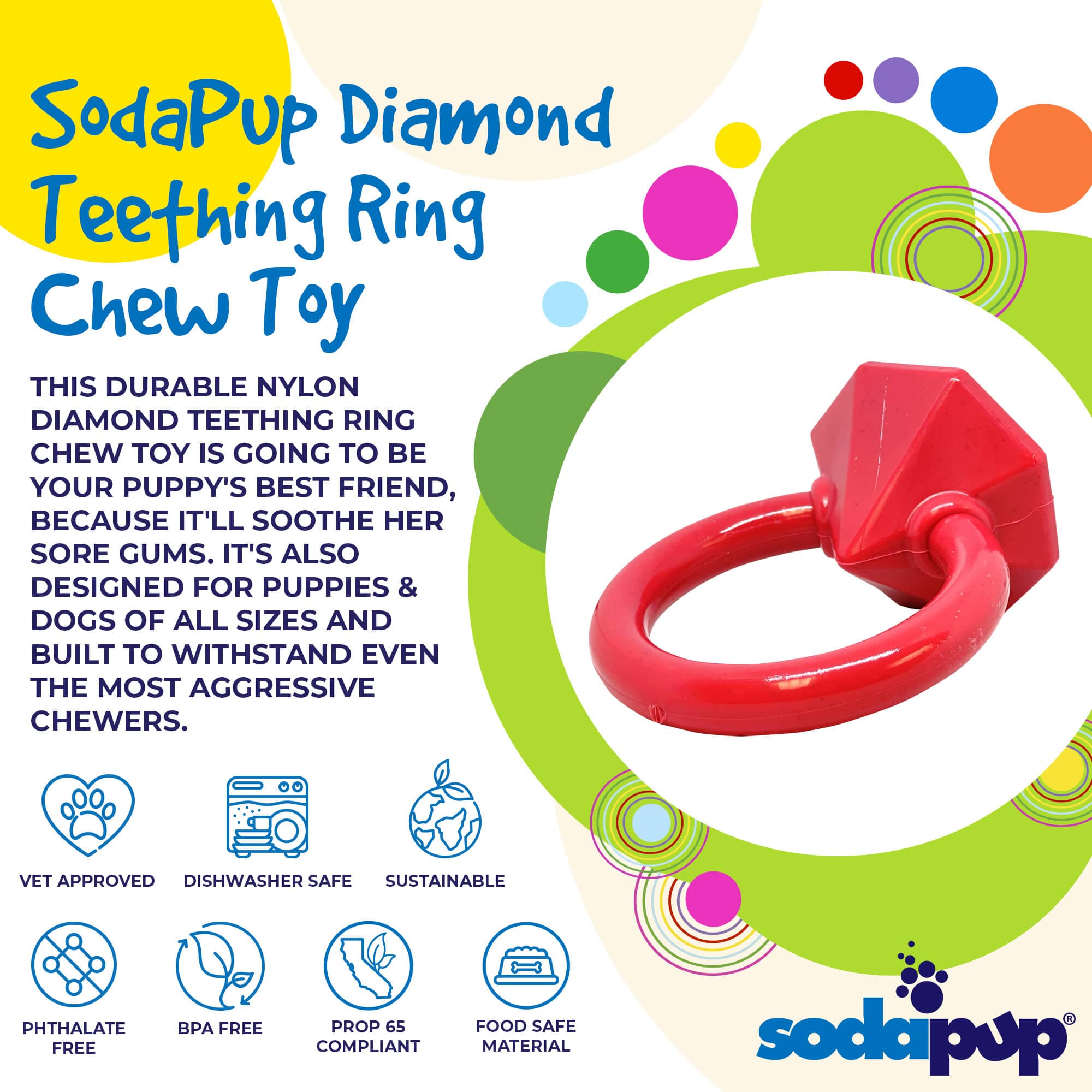 Diamond Ring Nylon Teething Ring for Puppies | Durable & USA Made by SodaPup/True Dogs, LLC
