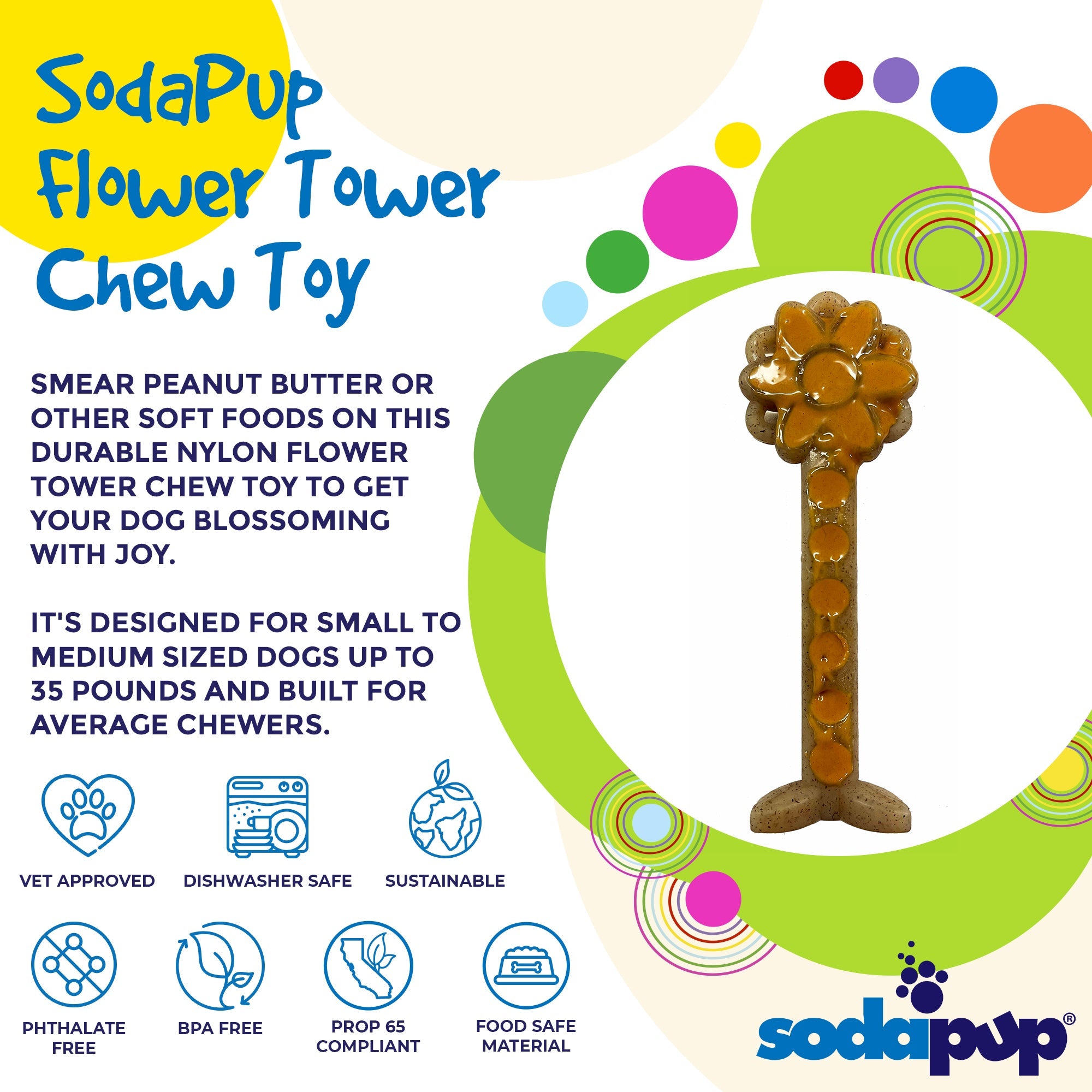 Flower Tower Nylon Chew Toy for Aggressive Chewers - USA Made Enrichment Toy by SodaPup/True Dogs, LLC
