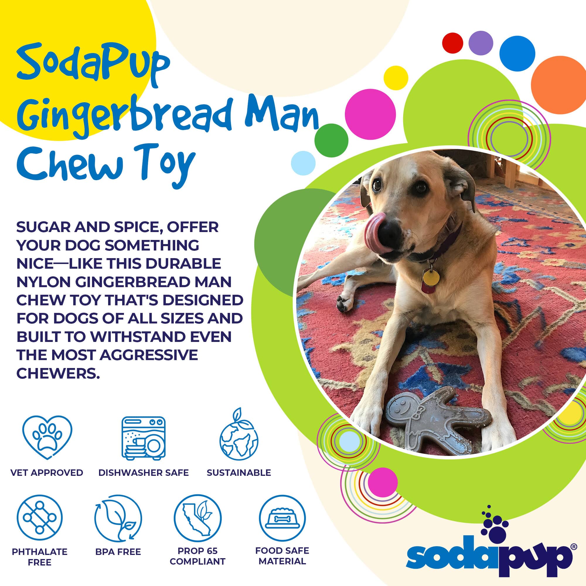 Gingerbread Man Nylon Dog Chew Toy for Aggressive Chewers | USA Made by SodaPup/True Dogs, LLC