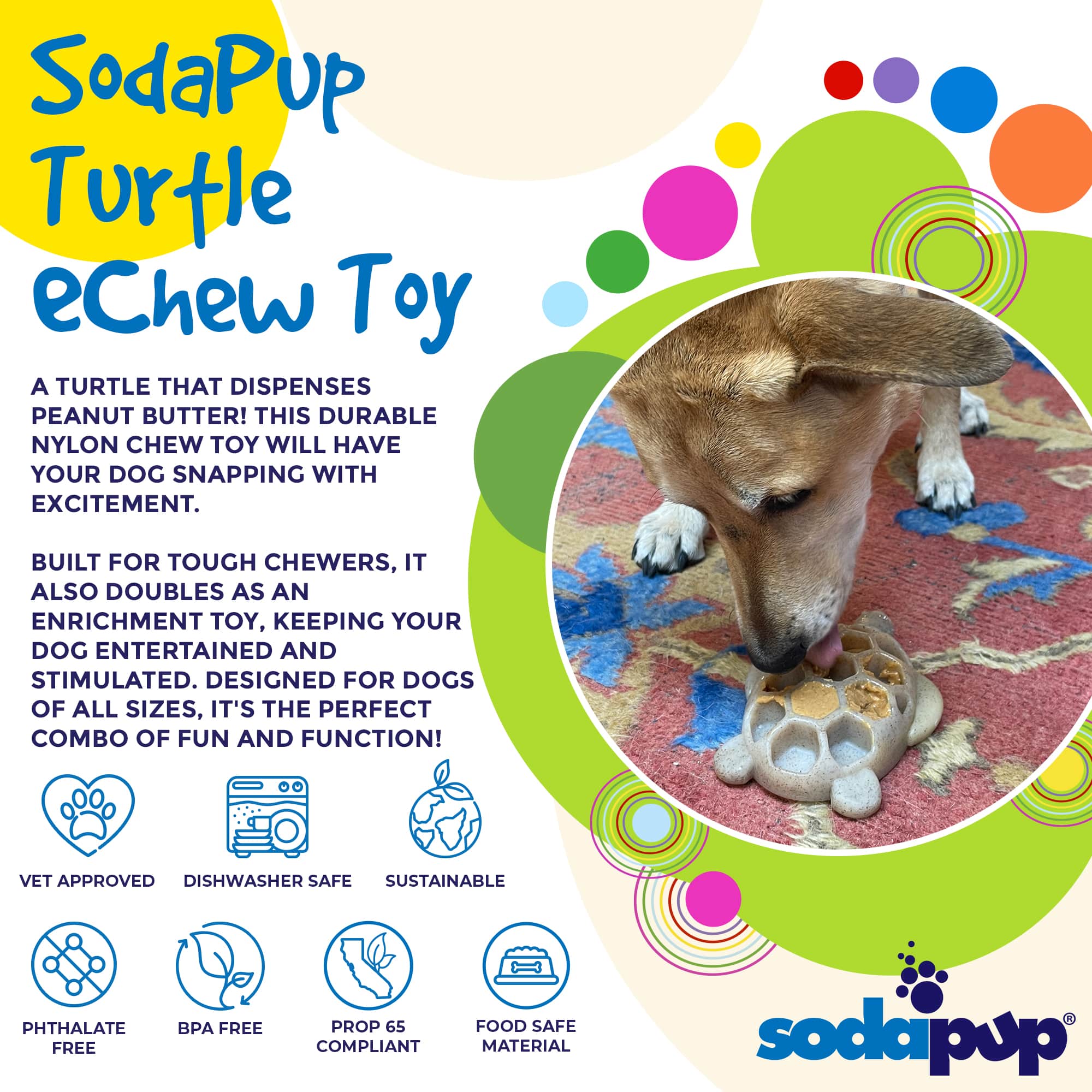 Turtle Nylon Chew Toy - Ultra-Durable Enrichment Toy for Power Chewers USA by SodaPup/True Dogs, LLC