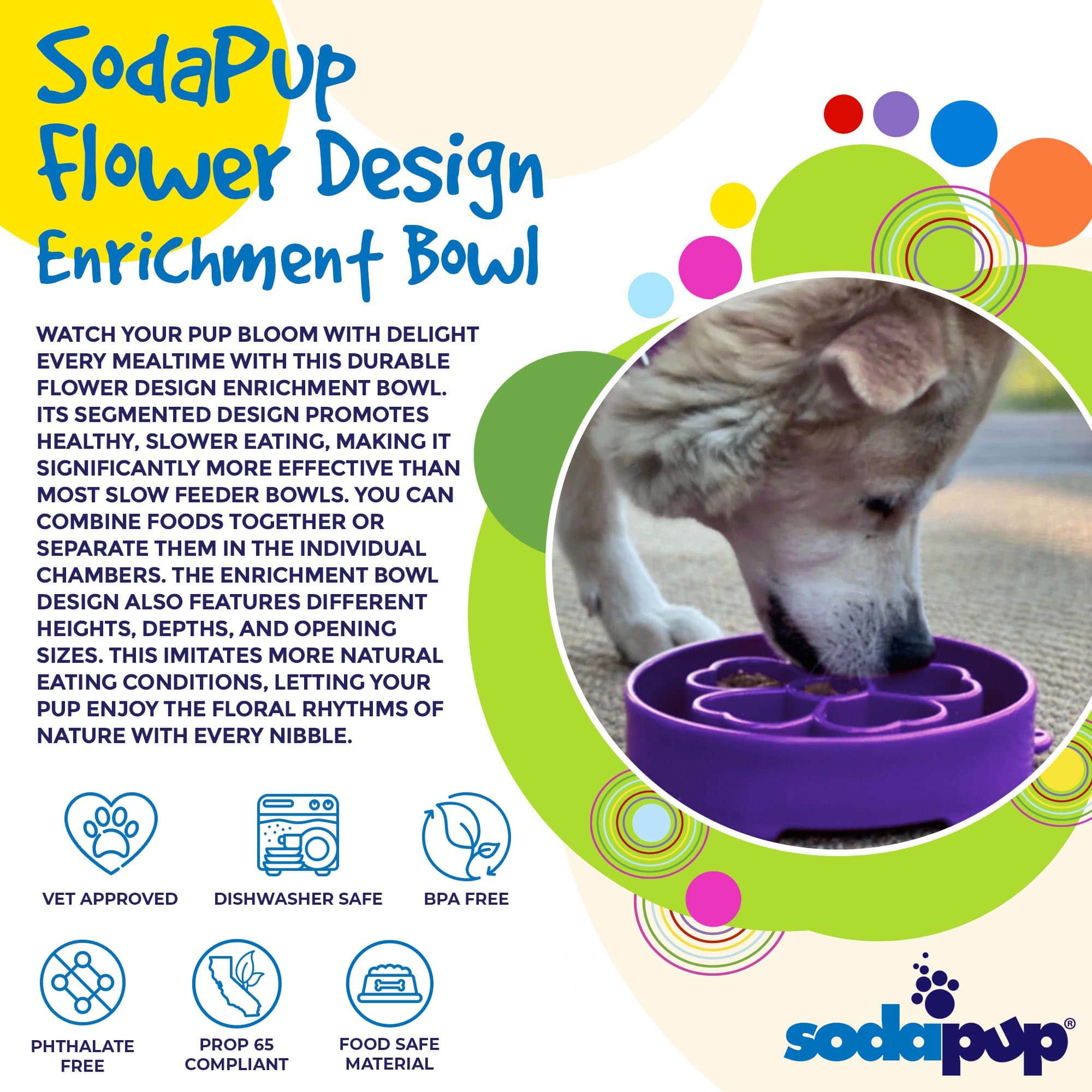 Flower eBowl Deep Slow Feeder Dog Bowl for Enrichment | USA Made by SodaPup/True Dogs, LLC