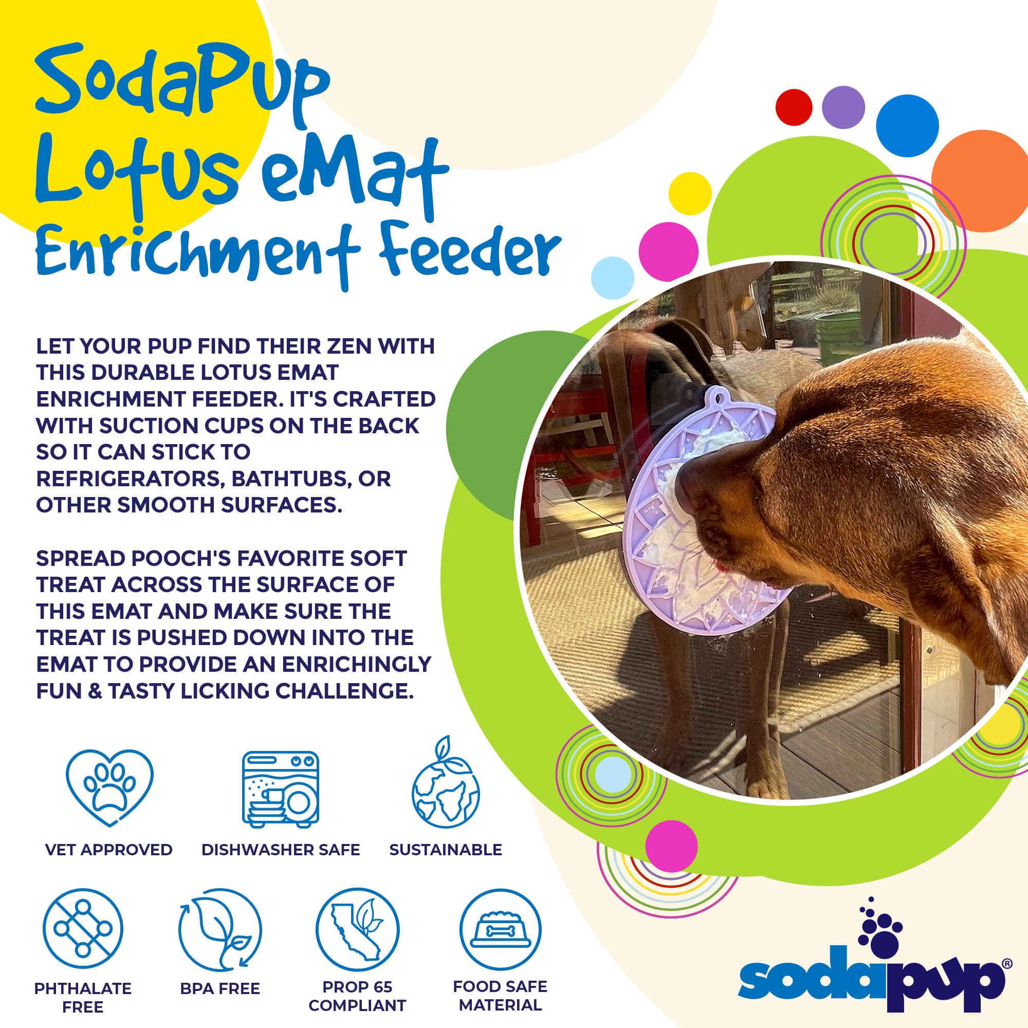 Lotus Design emat - Enrichment Lick Mat For Dogs and Cats - With Suction Cups | USA Made by SodaPup/True Dogs, LLC