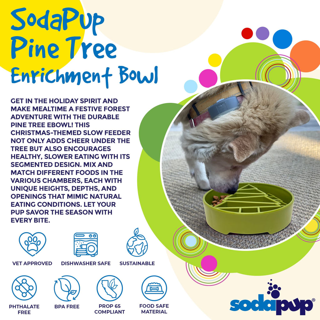 Pine Tree Christmas eBowl Deep Slow Feeder Dog Bowl for Enrichment | USA Made by SodaPup/True Dogs, LLC