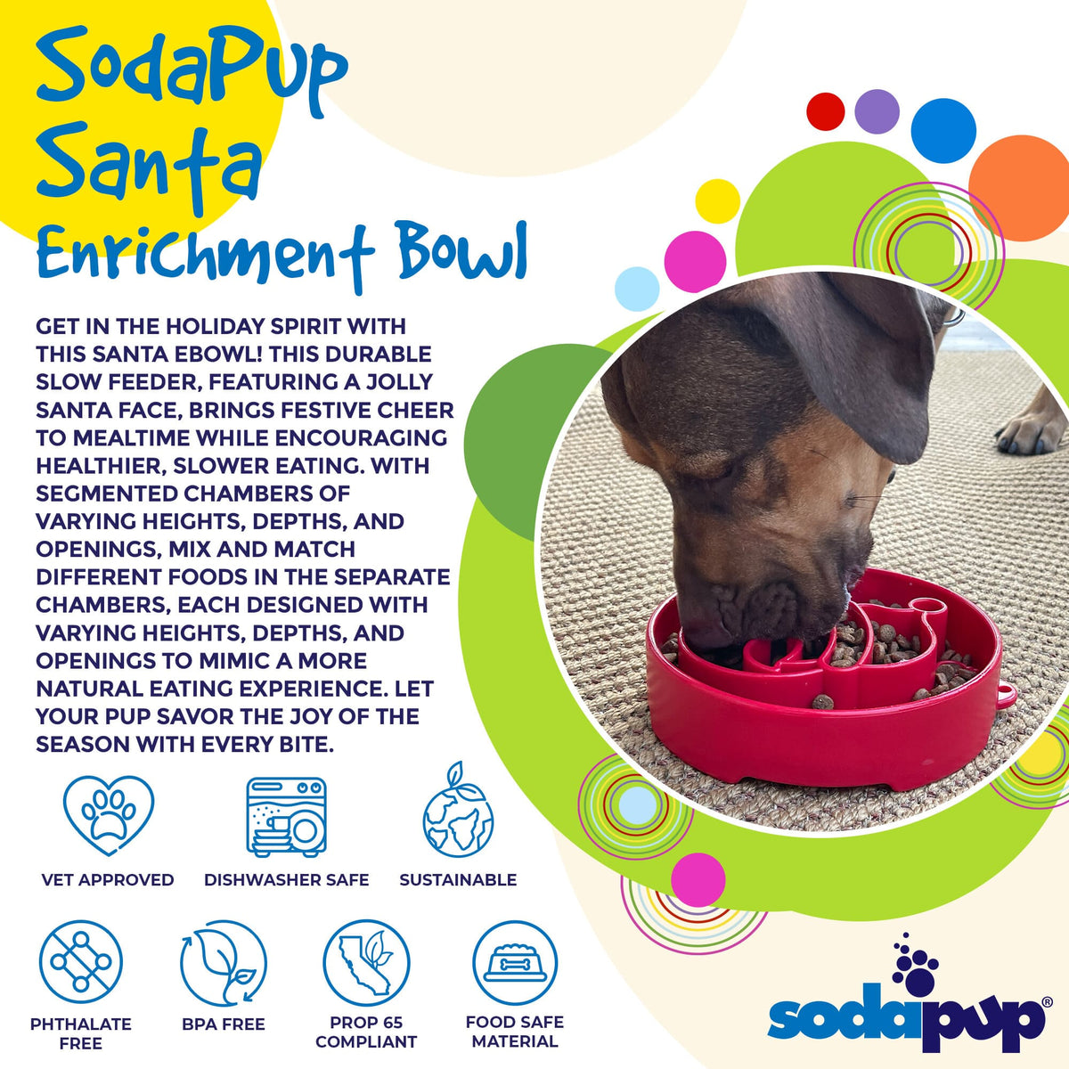 Santa Christmas eBowl Deep Slow Feeder Dog Bowl for Enrichment | USA Made by SodaPup/True Dogs, LLC