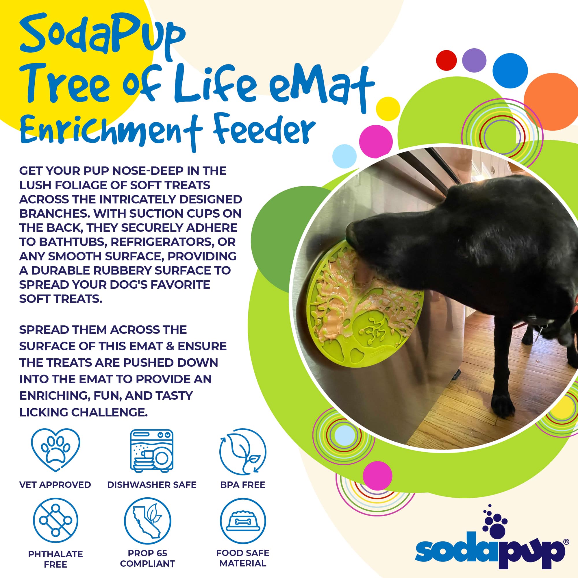 Tree of Life eMat - Enrichment Lick Mat For Dogs and Cats - With Suction Cups | Tree Design | USA Made by SodaPup/True Dogs, LLC