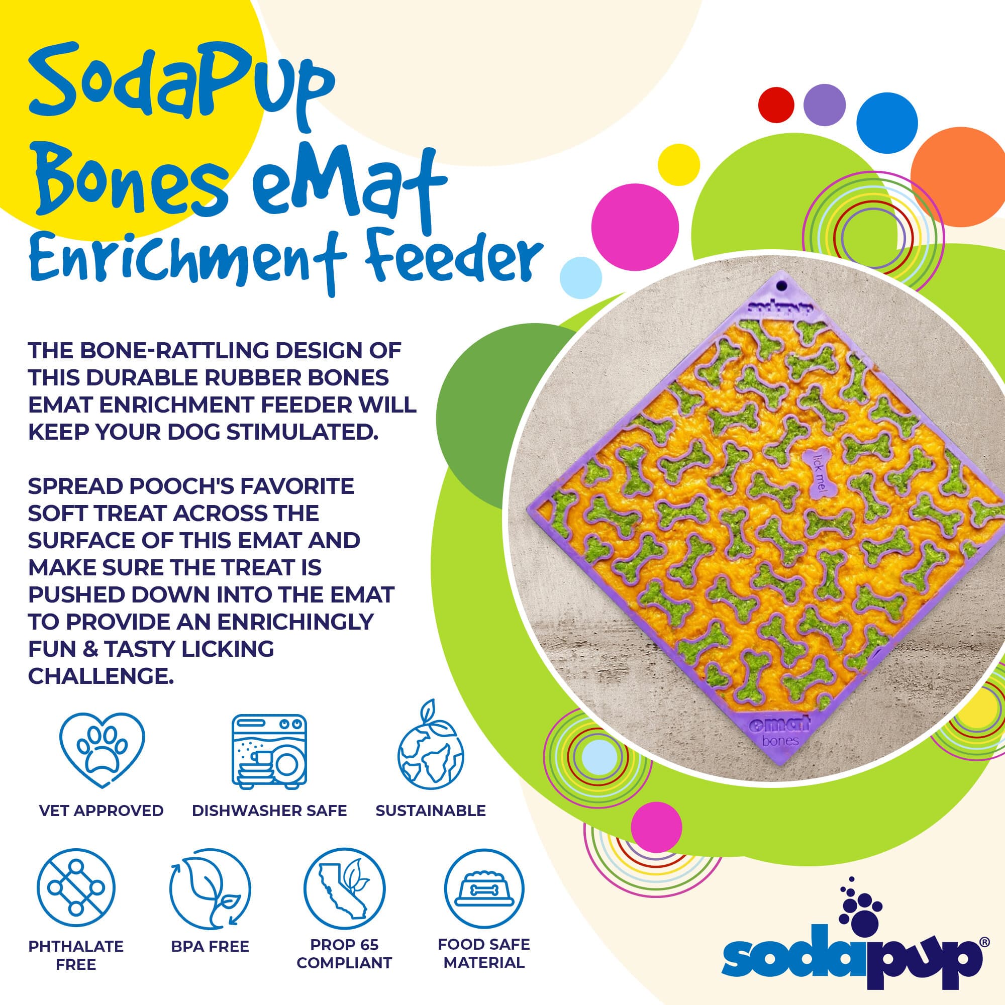Bones eMat - Enrichment Lick Mat for Dogs and Cats | eMat Enrichment Toy for Anxiety Relief | SodaPup by SodaPup/True Dogs, LLC
