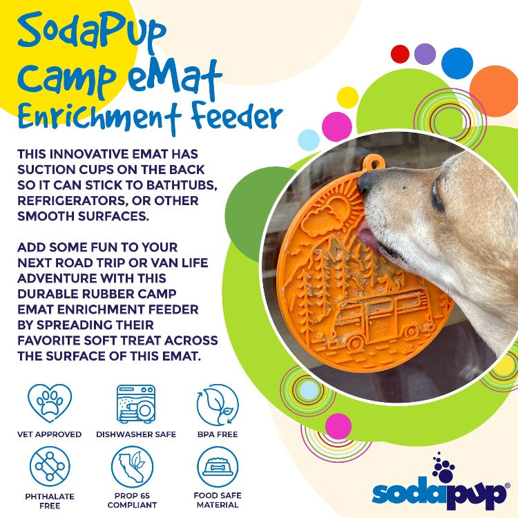 Camp eMat - Enrichment Lick Mat For Dogs and Cats - with Suction Cups | Retro Van Design | USA Made by SodaPup/True Dogs, LLC