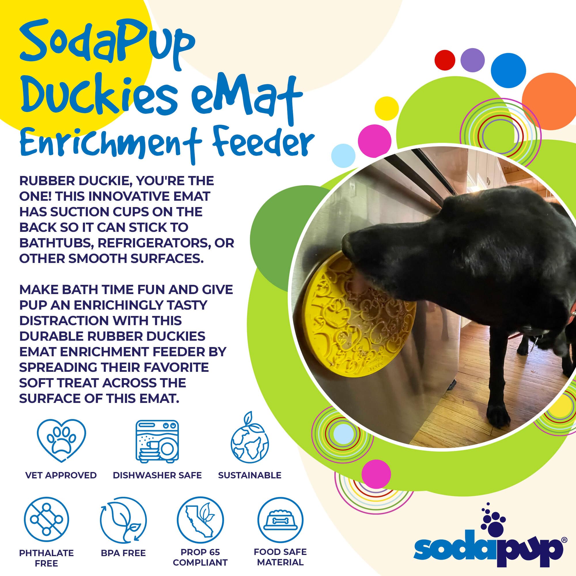 Rubber Duckies emat - Enrichment Lick Mat for Dogs and Cats - with Suction Cups | Bath Time Design | SodaPup USA Made by SodaPup/True Dogs, LLC