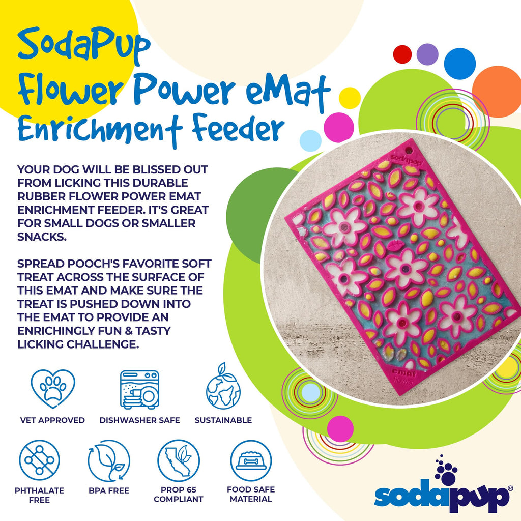 Flower Power emat - Enrichment Lick Mat for Dogs and Cats | Flower Design | USA Made by SodaPup/True Dogs, LLC