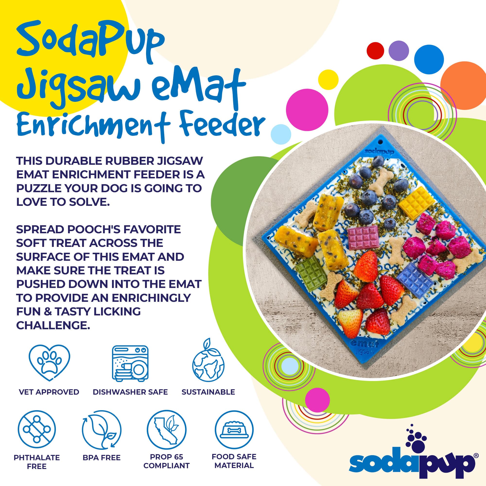 Jigsaw Puzzle eMat - Enrichment Lick Mat for Dogs and Cats | eMat Enrichment Toy for Anxiety Relief | USA Made by SodaPup/True Dogs, LLC