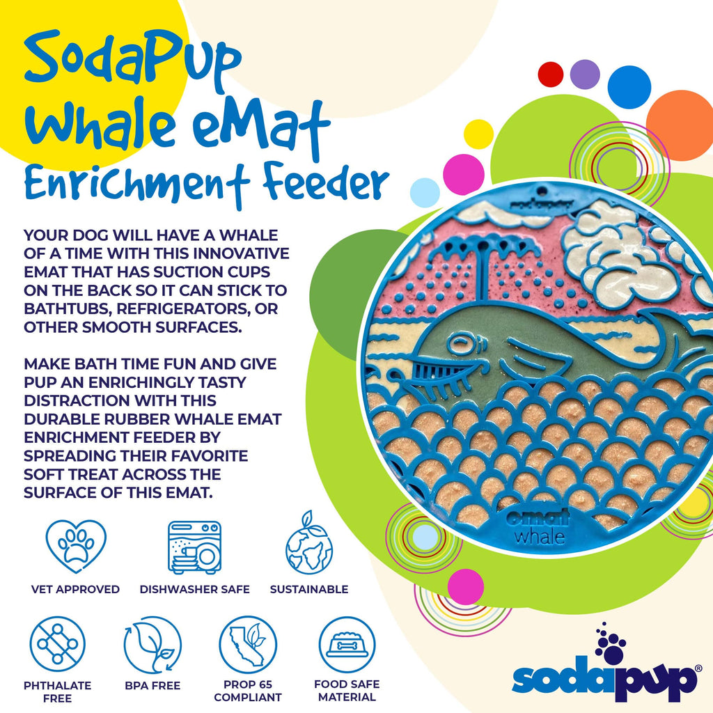 Whale eMat - Enrichment Lick Mat for Dogs and Cats - with Suction Cups | Whale Design | USA Made by SodaPup/True Dogs, LLC