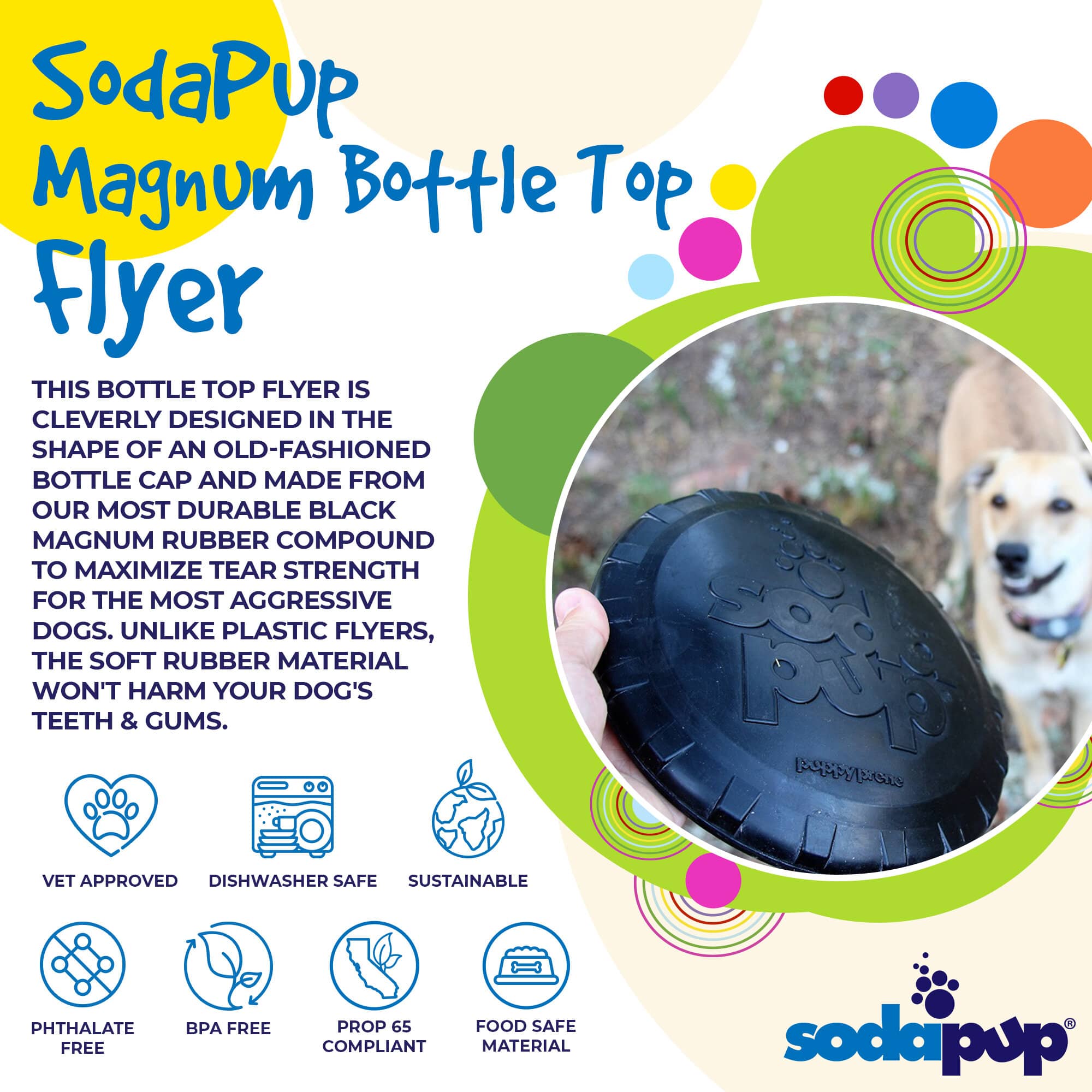 Magnum Bottle Top Flyer Rubber Frisbee for Heavy Chewers | Large | USA Made by SodaPup/True Dogs, LLC