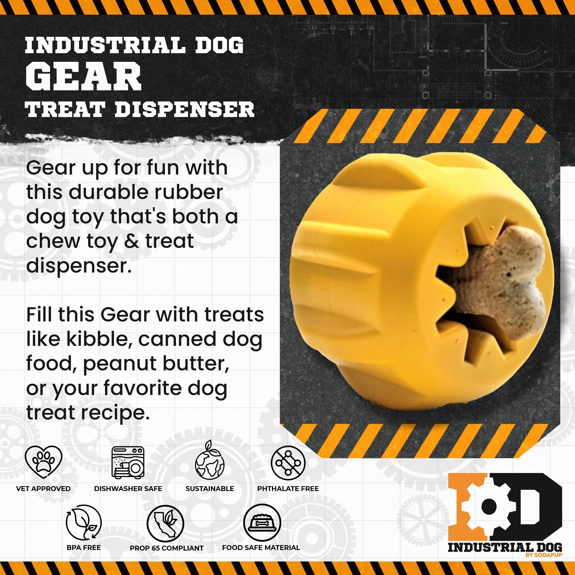 Gear eDispenser - Durable Rubber Yak Chew Holder & Treat Pocket | USA Made by SodaPup/True Dogs, LLC