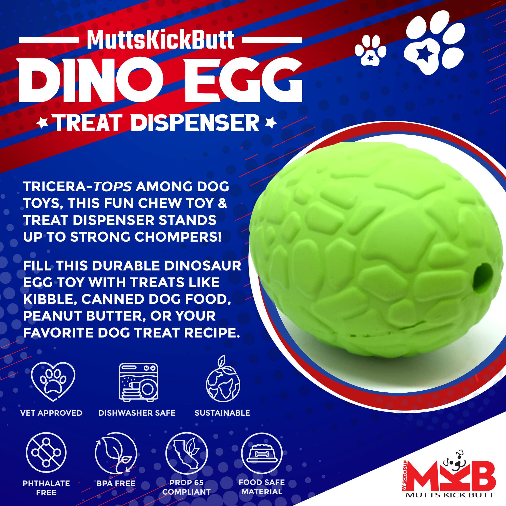 Dinosaur Egg Dog Chew Toy & Treat Dispenser - USA Made | SodaPup by SodaPup/True Dogs, LLC