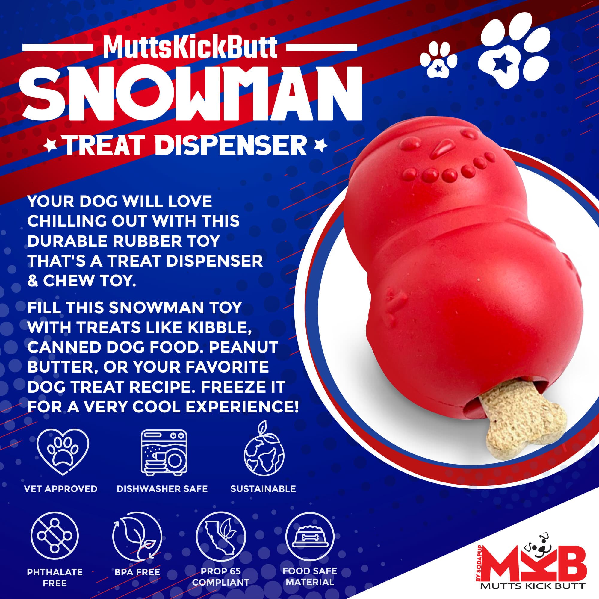 Snowman Dog Toy - Durable Winter Chew Toy for Large Dogs | USA Made by SodaPup/True Dogs, LLC