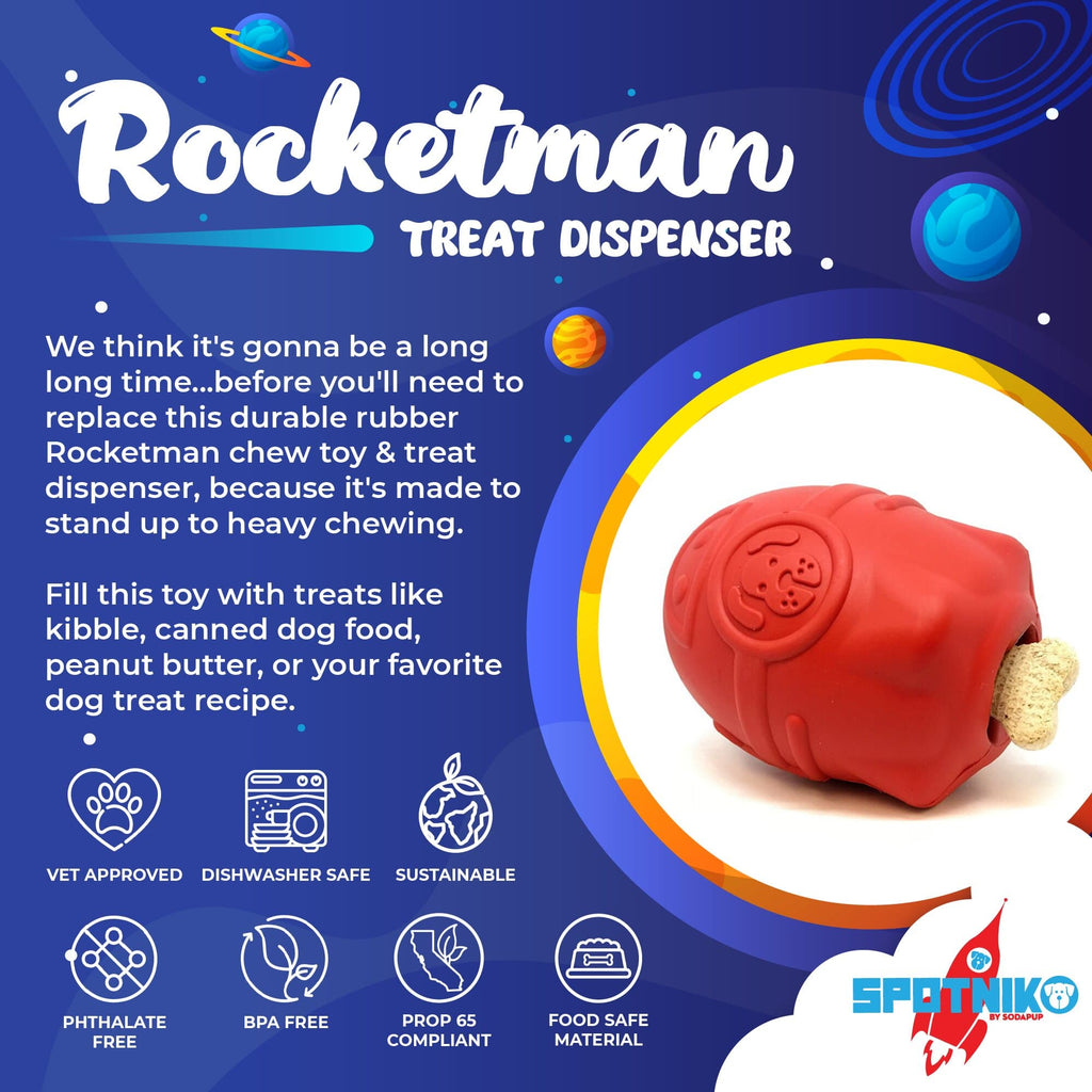 Rocketman Dog Toy - Durable Rubber Chew Toy & Treat Dispenser | USA Made by SodaPup/True Dogs, LLC