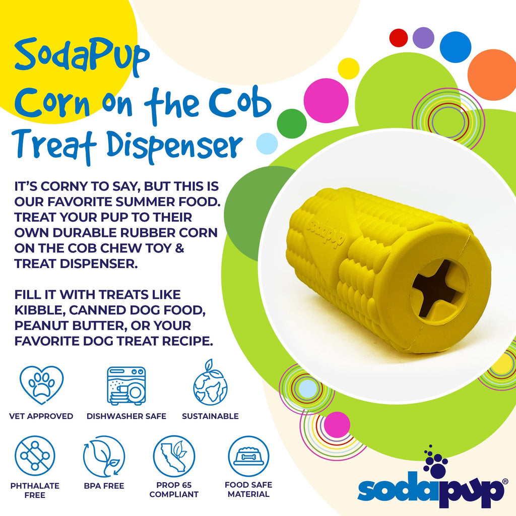 Corn on the Cob Dog Toy - Durable Rubber Treat Dispenser | USA Made by SodaPup/True Dogs, LLC