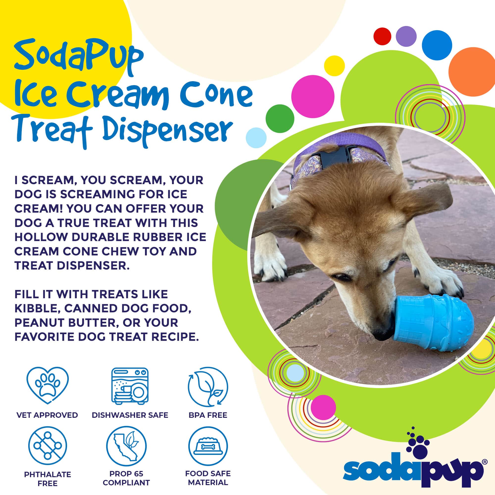 Ice Cream Cone Rubber Dog Chew Toy for Power Chewers | USA Made | SodaPup by SodaPup/True Dogs, LLC