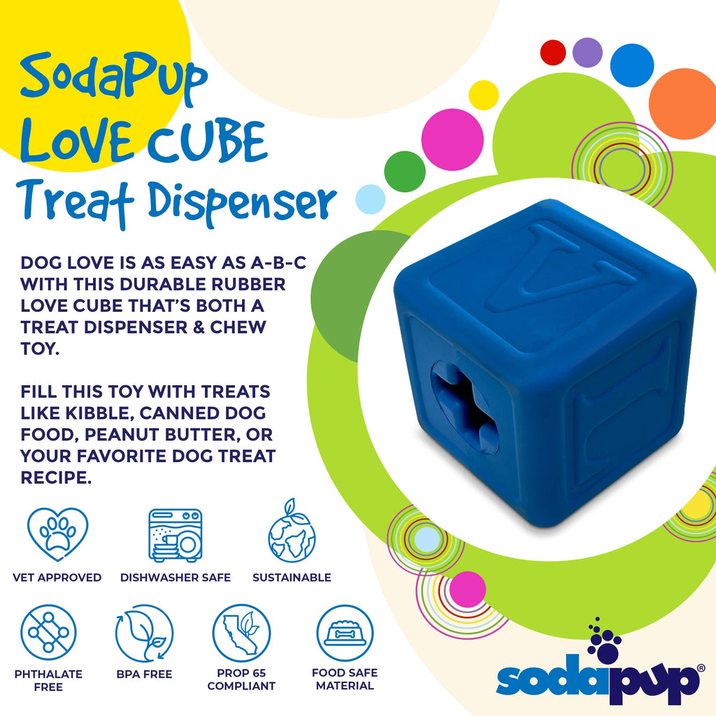 Love Cube eDispenser - Durable Rubber Chew Toy & Treat Dispenser | USA Made by SodaPup/True Dogs, LLC