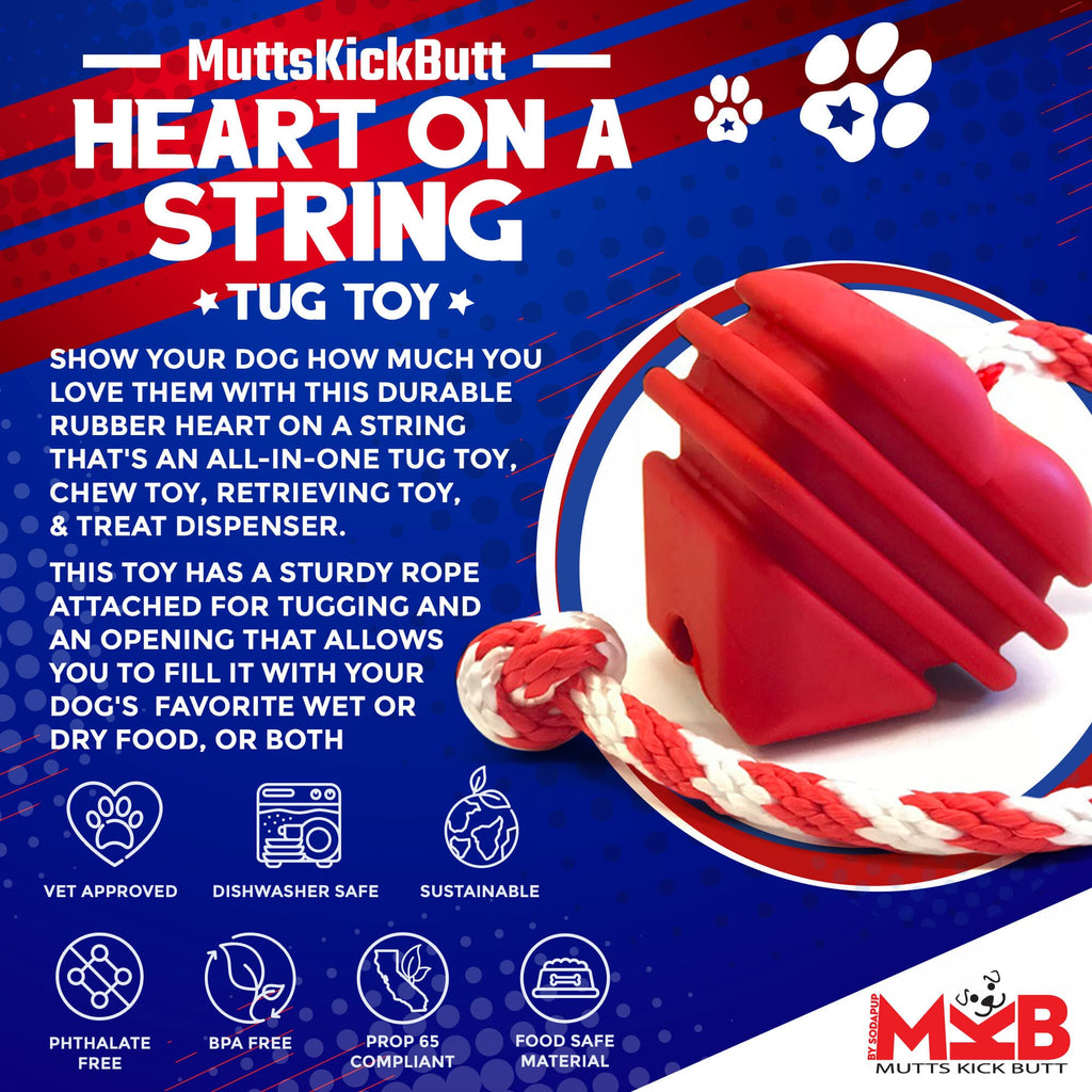 Heart on a String Dog Toy - Durable Rubber Tug Toy for Large Dogs | USA Made by SodaPup/True Dogs, LLC