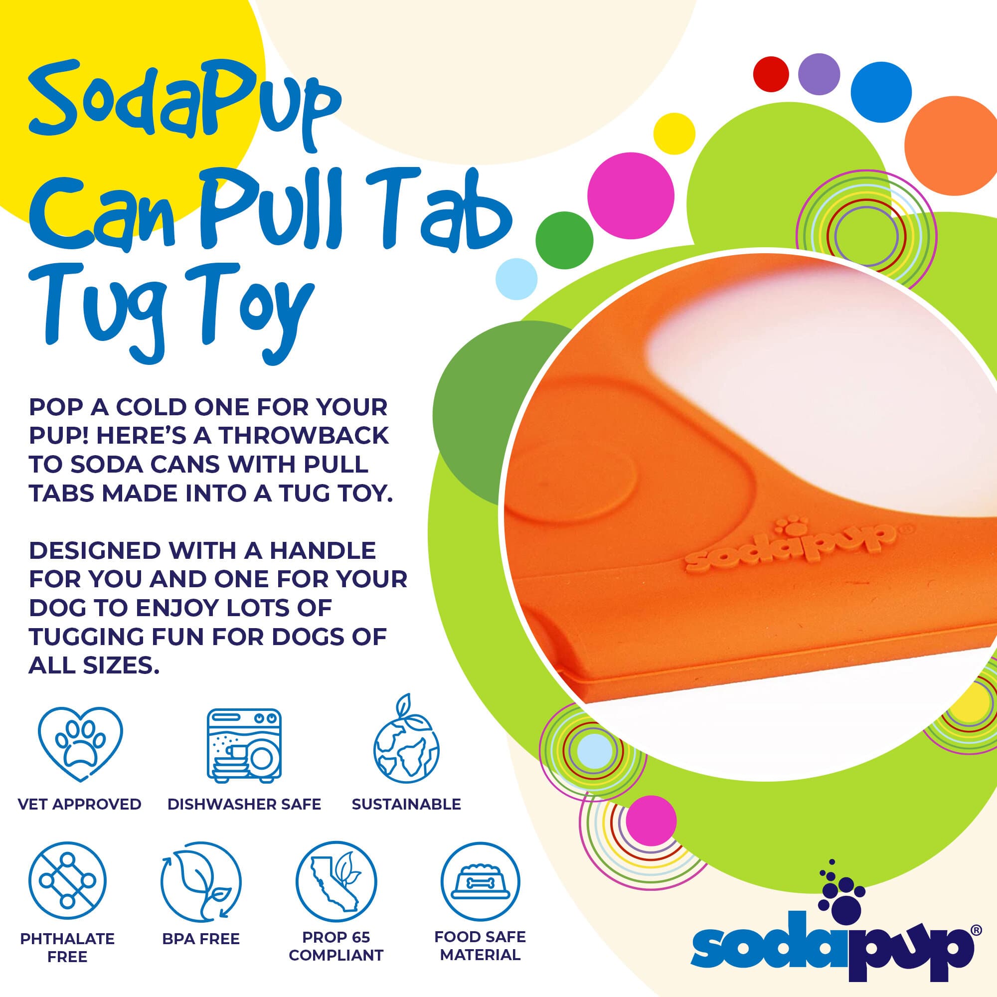 Pop Top Rubber Tug Toy for Interactive Play | Heavy Chewers | USA Made | SodaPup by SodaPup/True Dogs, LLC