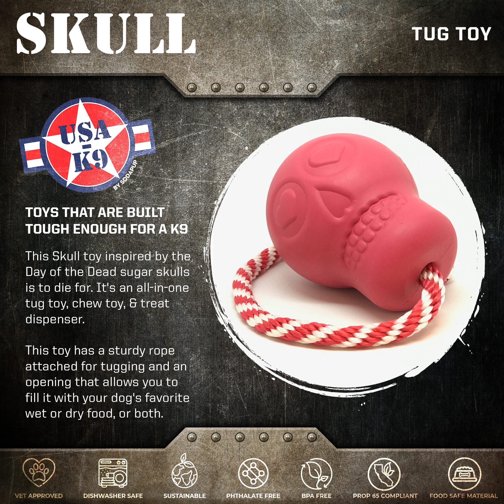 USA-K9 Skull Dog Chew Toy & Treat Dispenser - Made in USA | SodaPup by SodaPup/True Dogs, LLC