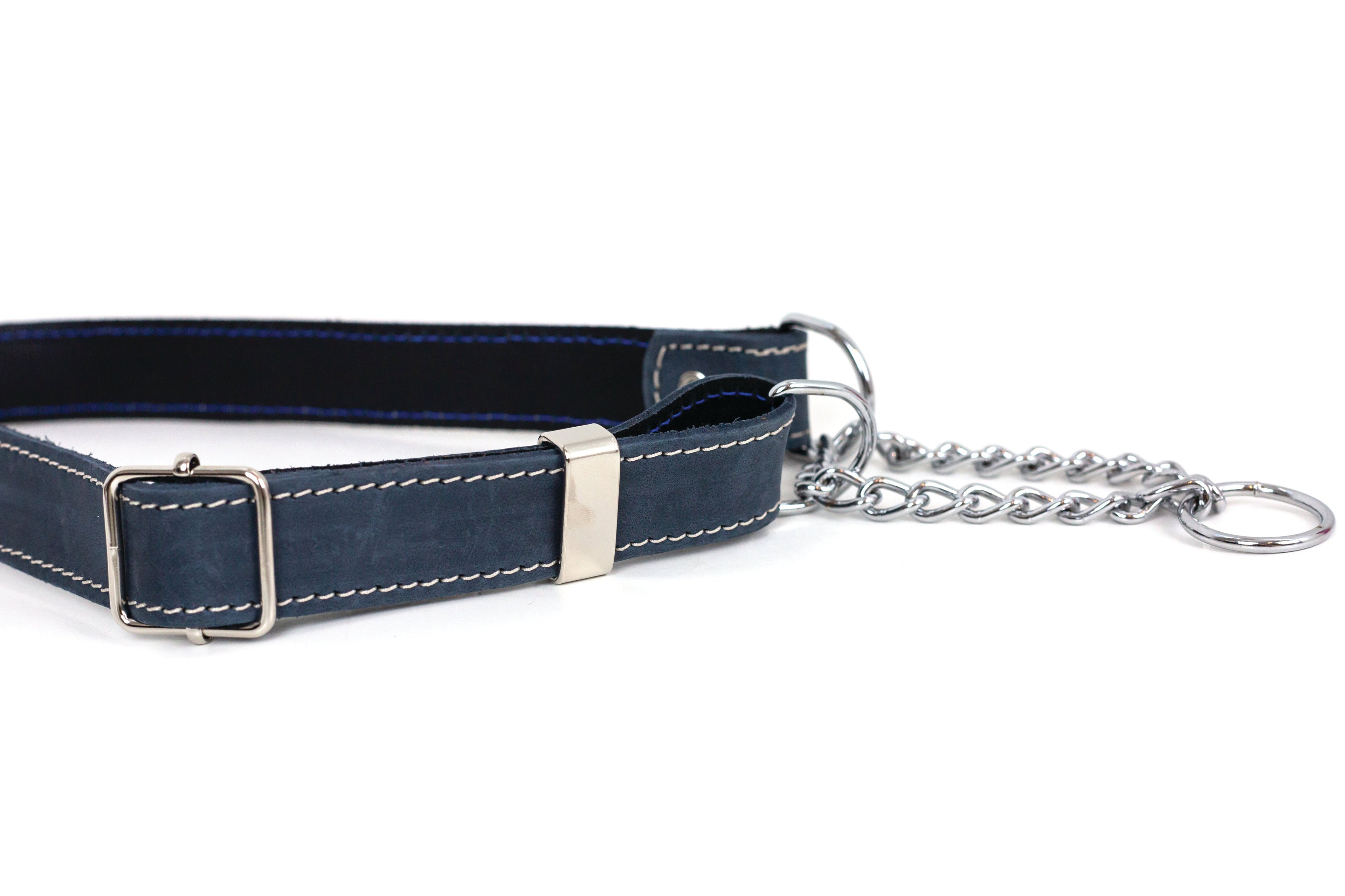 Martingale Blue Jeans Leather Dog Collar by Euro-Dog Collars and Leads