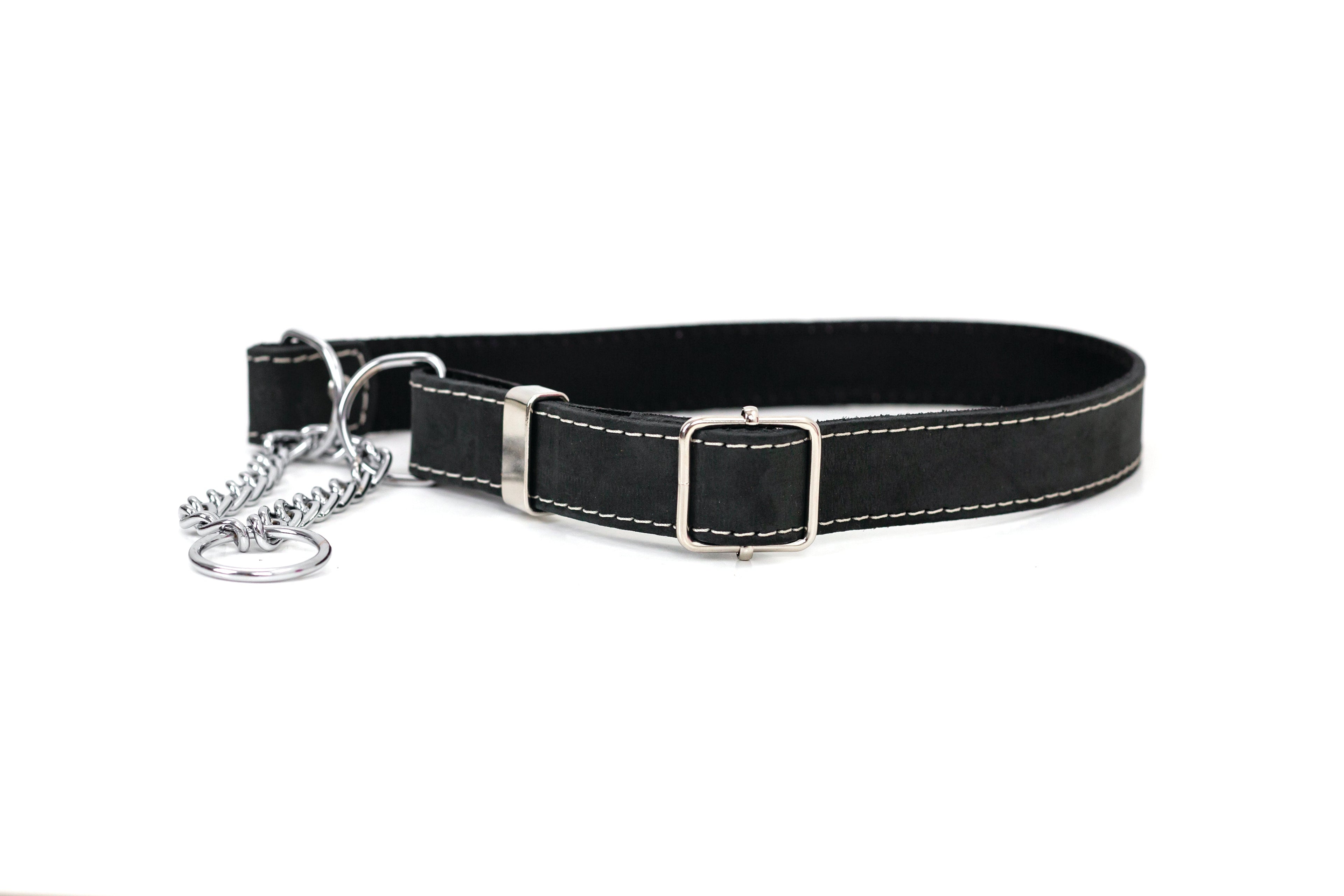 Martingale Midnight Black Leather Dog Collar by Euro-Dog Collars and Leads