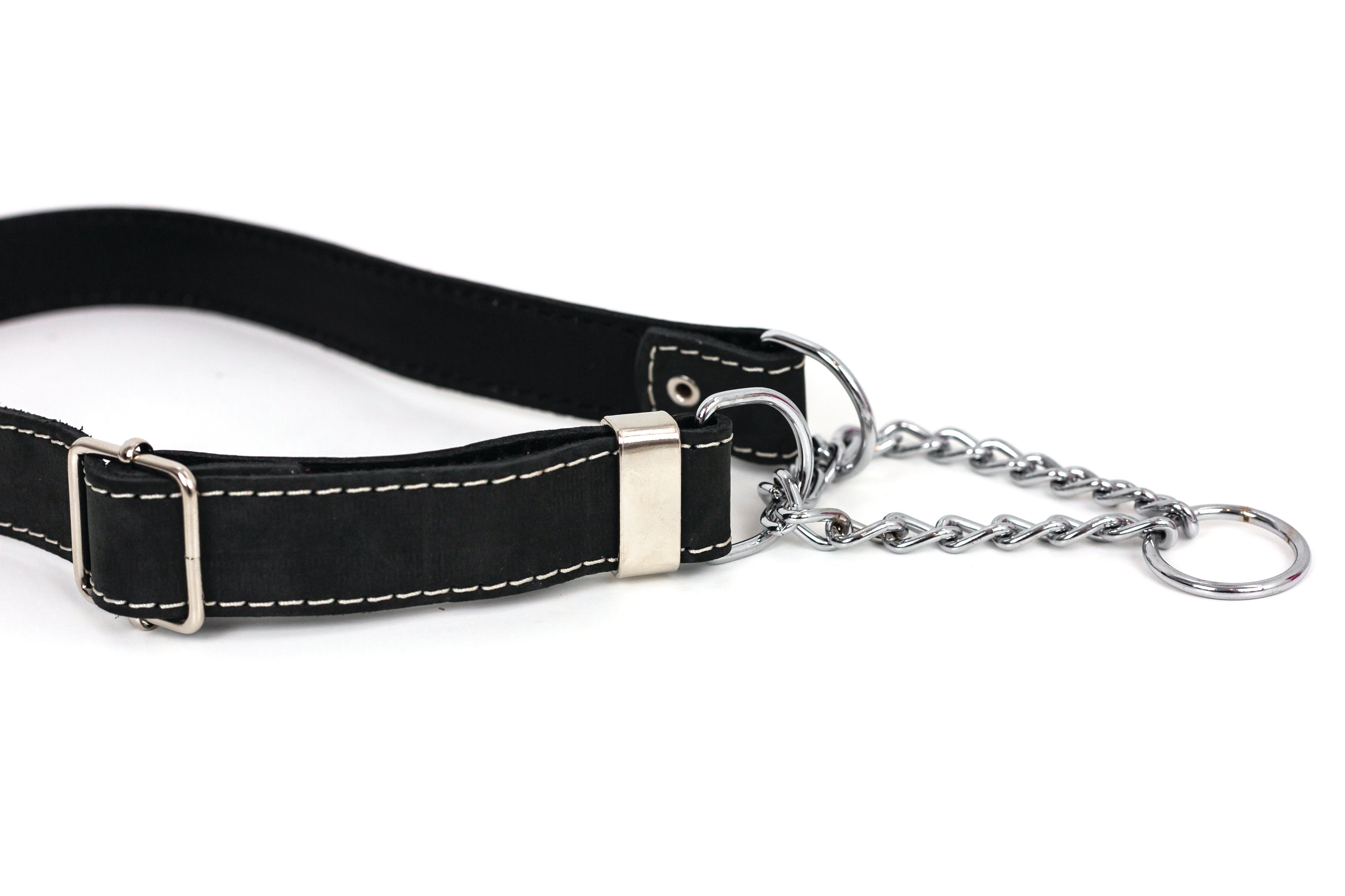Martingale Midnight Black Leather Dog Collar by Euro-Dog Collars and Leads