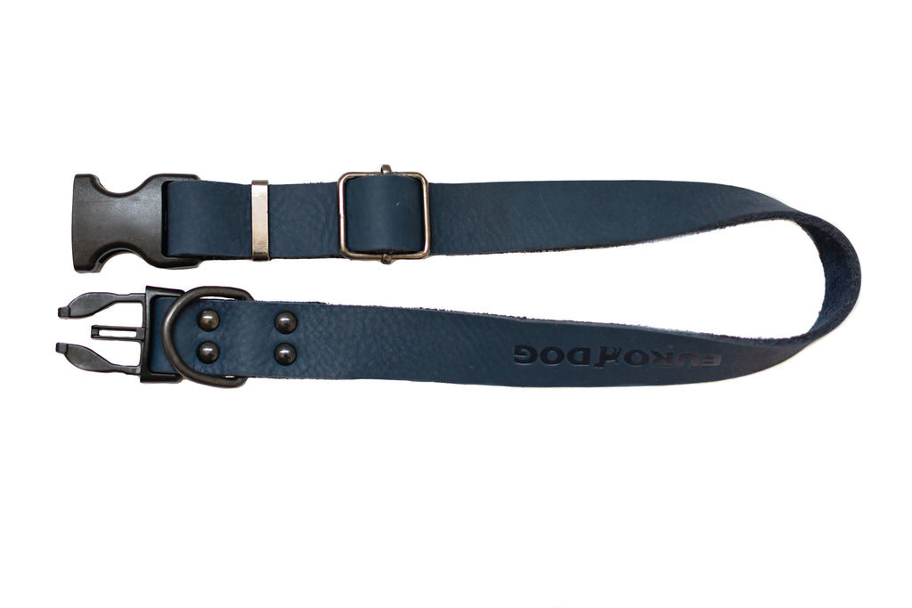 Sport Style Blue Jeans Leather Dog Collar by Euro-Dog Collars and Leads