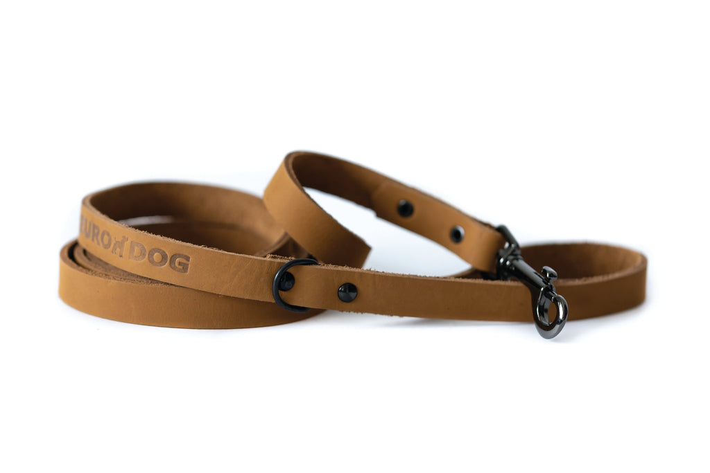 Sport Style Khaki Leather Leash by Euro-Dog Collars and Leads