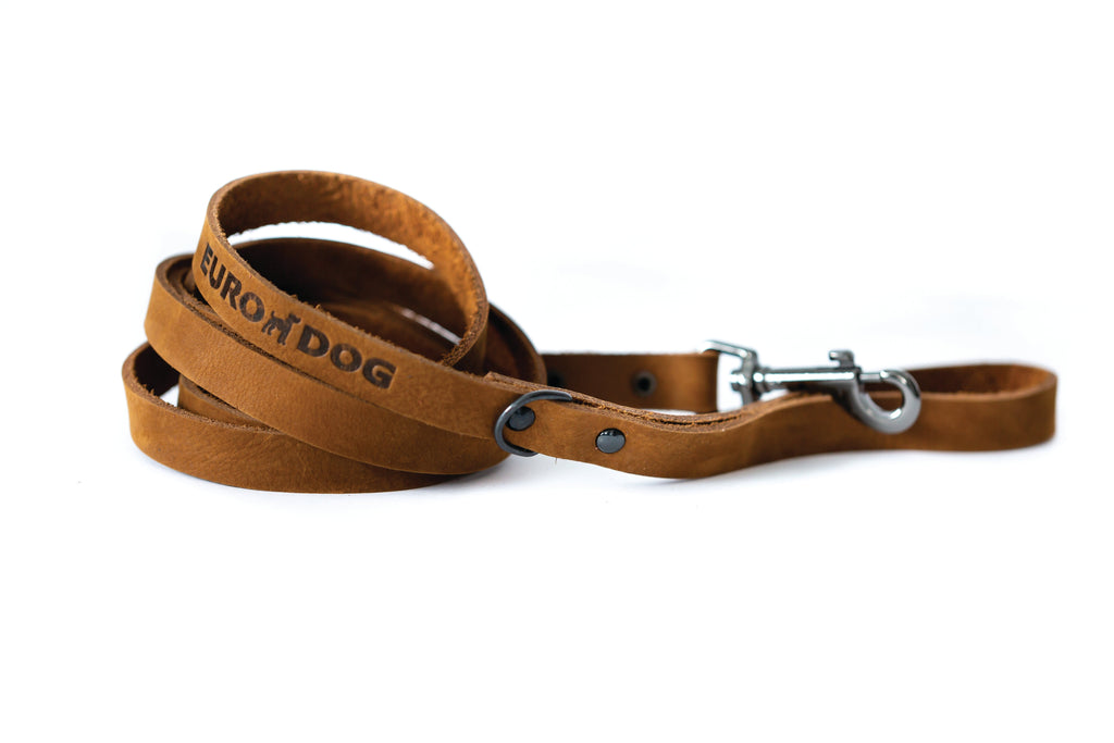 Sport Style Earth Brown Leather Leash by Euro-Dog Collars and Leads